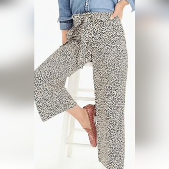 J CREW WHIMSICAL SILK LEOPARD PRINT NWT SZ 14. WIDE LEGS - Picture 1 of 13